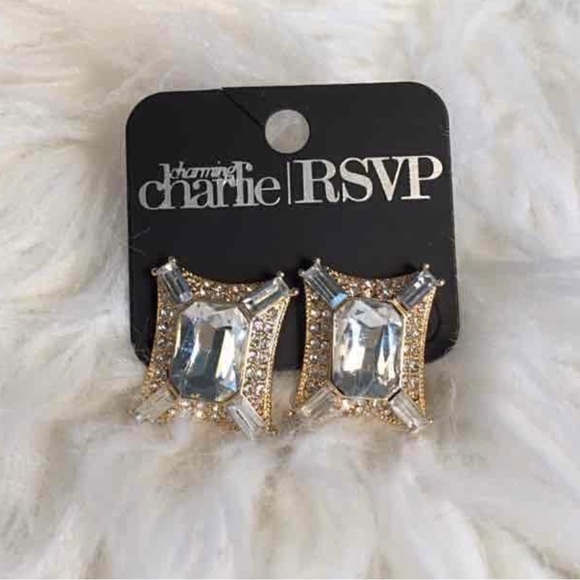 Charming Charlie earrings-Gold w/clear accents. Approx 1” X 3/4”-NWT - Picture 1 of 2